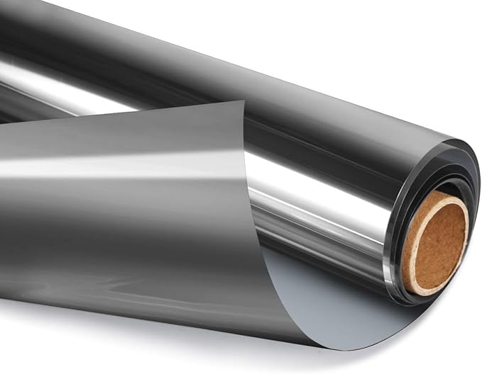 HIDBEA One Way Privacy Window Film, Daytime Mirror Reflective Heat Control UV Sun Blocking Non-Adhesive Static Cling Window Tint for Home and Office (Black-Silver, 23.6 Inch x 13.1 Feet)