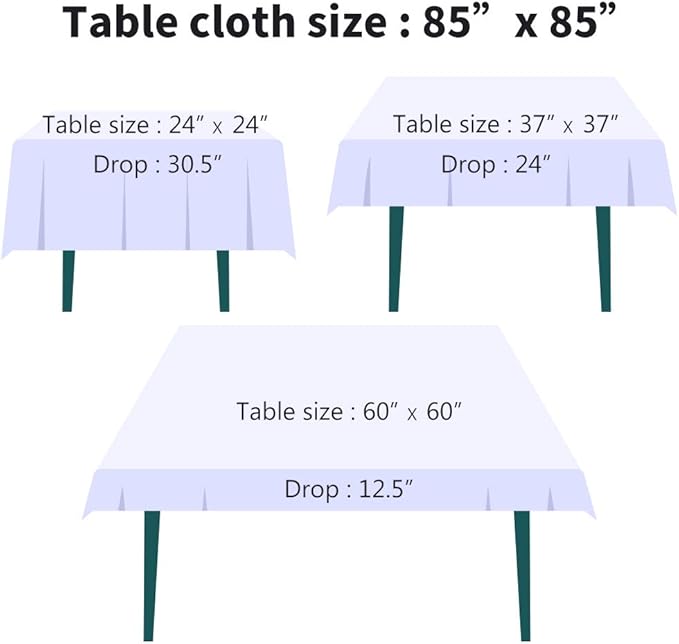 Surmente Square Tablecloth for Square or Round Tables 100% Polyester 85x85 Inch Table Cloth for Weddings, Banquets, or Restaurants (Black)