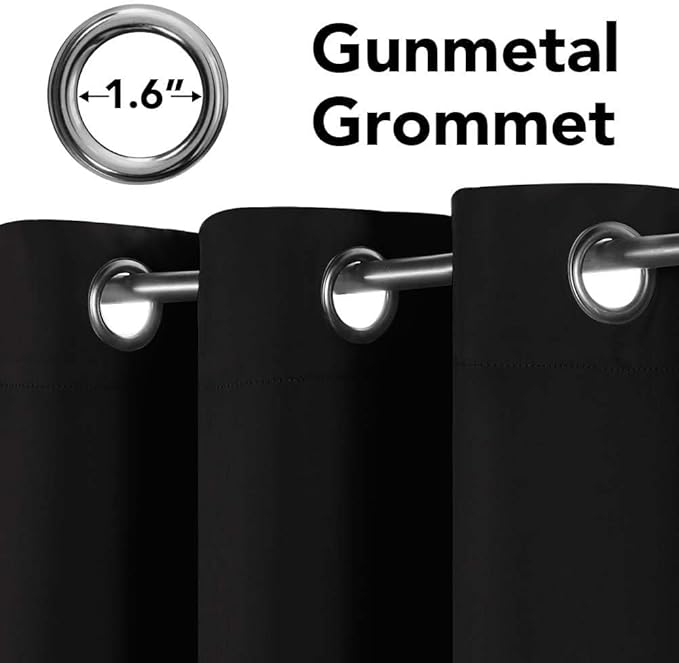 H.VERSAILTEX Thermal Insulated Blackout Curtains Window Panel Drapes - 2 Panels Set-52x72 Inch with Gun Metal Color Grommet Top (Jet Black)