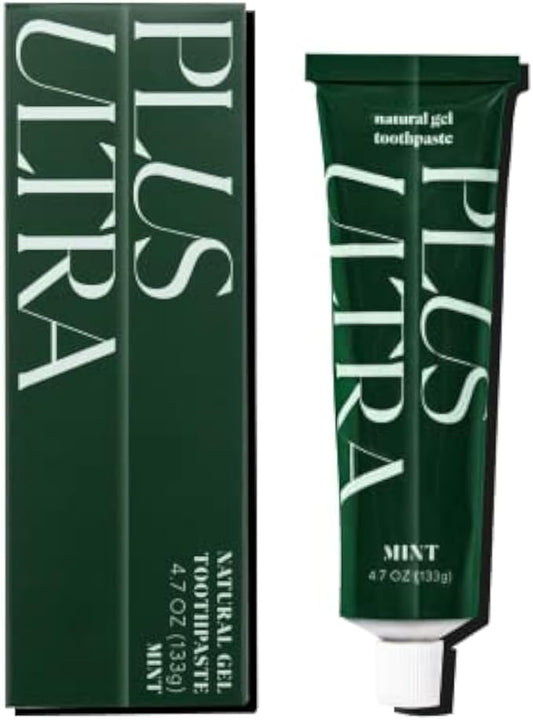 Plus Ultra Organic Fluoride-Free Gel Toothpaste in Aluminum Tube | Eco-Friendly, SLS Free | Made with Aloe, Peppermint, Bamboo Extract | for Sensitivity & Whitening | Made in USA, 4.7oz (Pack of 1)