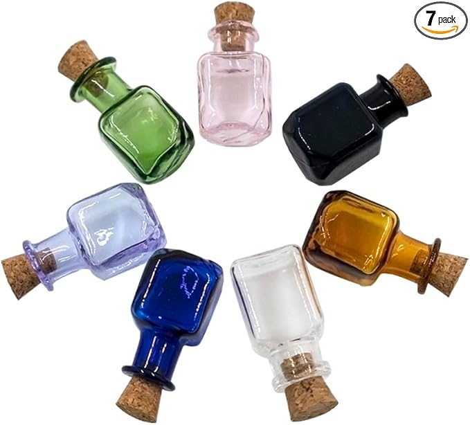 2ml Very Mini Rectangle Glass Color Bottles With Cork Colored Glass Bottles with Cork Stoppers Mix 7 Colors