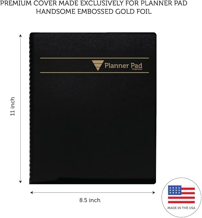 Planner Pad Spiral Bound January-December 2026/ Calender Year 8 1/2" x 11" Large 3-Tier Funnel Down 12 Month Organizer, Black Cover/Black Ink