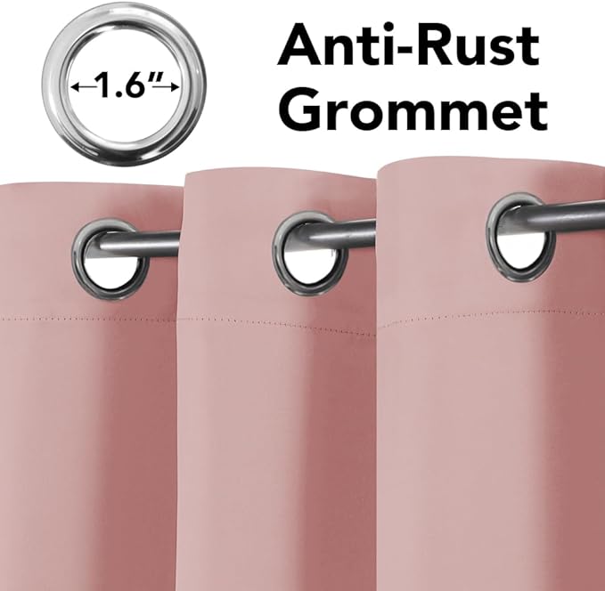 H.VERSAILTEX Blackout Window Curtain Panels Thermal Insulated Room Darkening Solid Grommet Curtains/Drapes for Bedroom Privacy Protection (Set of 2 Panels,52 by 63 Inch Long, Baby Pink)