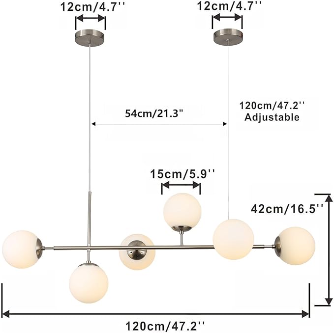 KCO Modern Silver Milk Glass Pendant Light 6 Light Pendant Light Fixture Chandelier Brushed Nickel Chandelier Modern Hanging Linear Light Fixture for Dining Room Kitchen Island