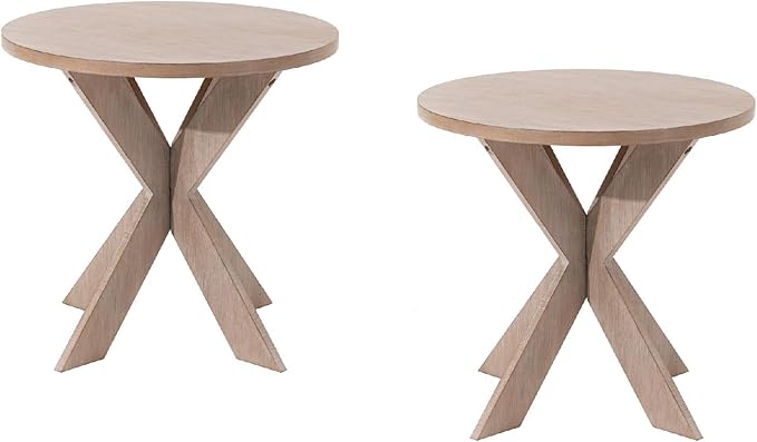 Rustic Farmhouse End Table with Storage Shelf, French Country Accent Side for Family, Dinning or Living Room, Small Spaces, Modern, Round, Vintage Blue Finish, Curved Leg