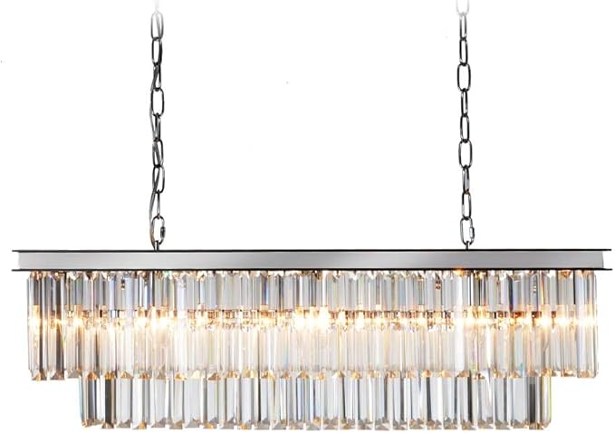 L39.4 Chrome Rectangle Modern Crystal Chandeliers Lighting Rectangular Pendant Ceiling Lights Fixture Lamp for Dining Living Room