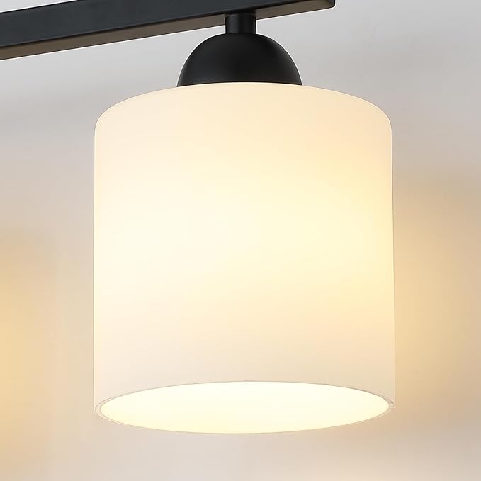 Milk Glass Vanity Lights for Bathroom, 4 Light Matte Black Bathroom Light Fixtures Over Mirror, Ceramic E26 Sockets Wall Mounted