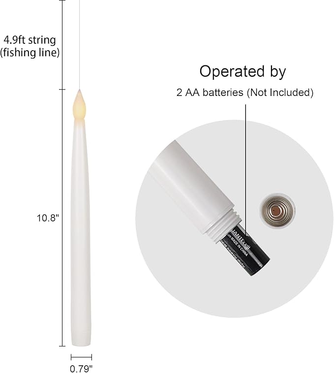 GenSwin 10.8" Floating Candles with Magic Wand Remote Timer, Flameless Taper Candles Flickering Battery Operated, LED Electric Hanging Window Candle Christmas Halloween Decorations(12 Pack, White)