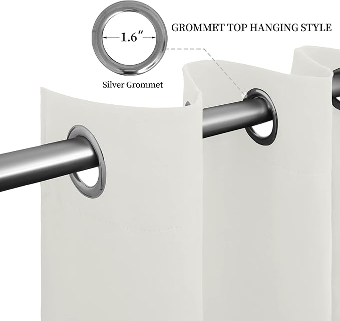 Easy-Going Blackout Curtains for Bedroom, Solid Thermal Insulated Grommet and Noise Reduction Window Drapes, Room Darkening Curtains for Living Room, 2 Panels (52x63 in,Ivory)