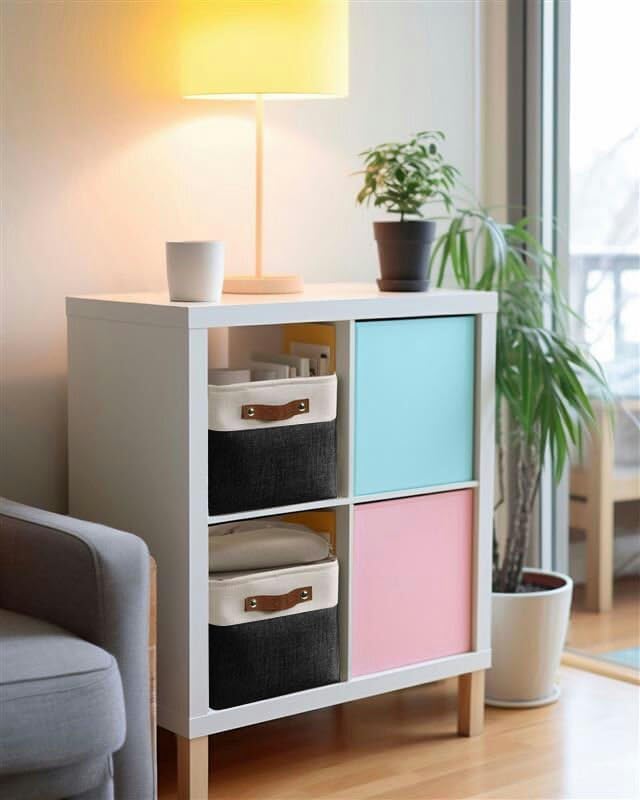 DECOMOMO Storage Bins Fabric Storage Baskets for Shelves, Linen Closet Organization Toys Nursery (Black and White, Large - 3 Pack)