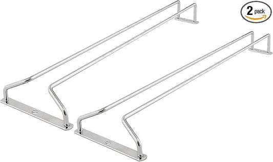 Soro Essentials- 16" Glass Hanging Stemware Rack Chrome Plated Set of 2- Wine Glass Hangers Under Shelf Cabinet Wire Wine Holder Storage Hanger for Cabinet Kitchen Bar or Home