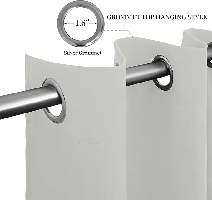 Easy-Going Blackout Curtains for Bedroom, Solid Thermal Insulated Grommet and Noise Reduction Window Drapes, Room Darkening Curtains for Living Room, 2 Panels(52x96 in, Greyish White)