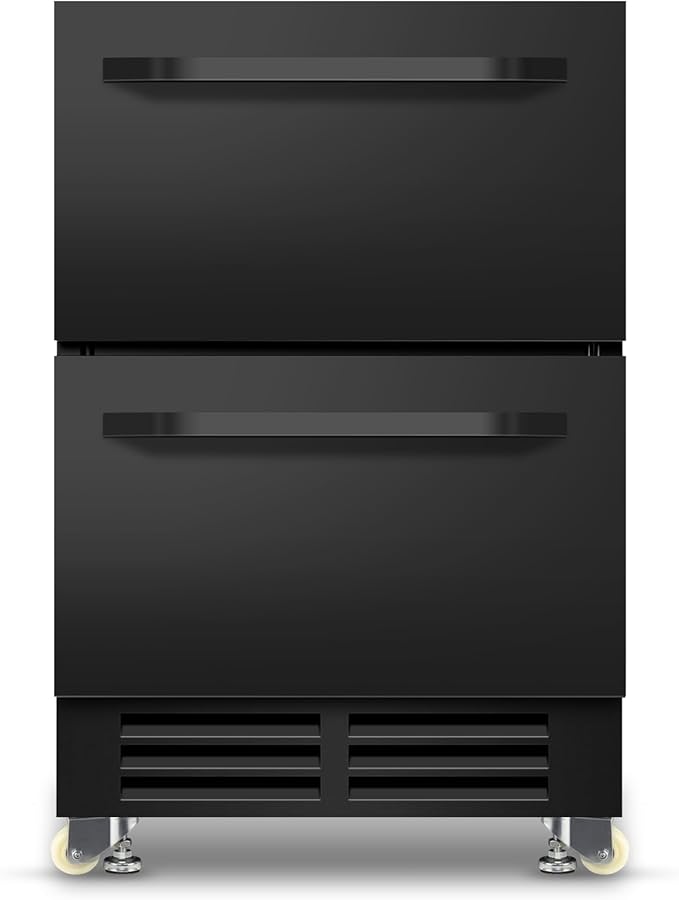 24 Inch Under Counter Dual Drawer Beverage Fridge, Weather Proof Outdoor Beverage Refrigerator for Patio, Stainless Steel Built-in Beverage Cooler for Home & Commercial Use, Black
