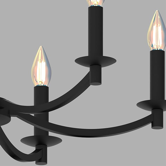 Modern Black Chandelier, Round LED Ceiling Hanging Lamp, Farmhouse Candle Pendant Light Fixtures for Bedroom Living Room Dining Room Kitchen Island (Black-A 6Lights)