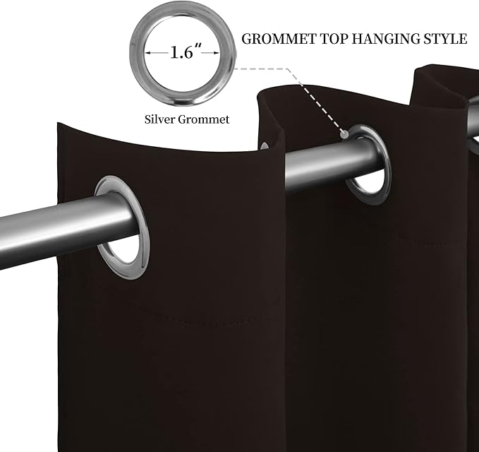 Easy-Going Blackout Curtains for Bedroom, Solid Thermal Insulated Grommet and Noise Reduction Window Drapes, Room Darkening Curtains for Living Room, 2 Panels (52x63 in,Dark Brown)
