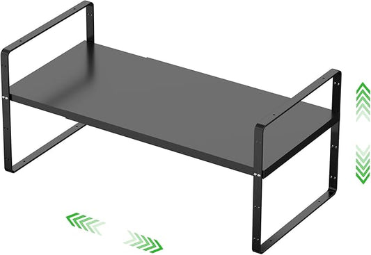 Expandable Cabinet Storage Shelf Stackable Organizer Rack for Kitchen Bathroom Pantry Spice Cupboard Countertop Home Office Desk Heavy Duty Nonslip Black Small 1 Pack