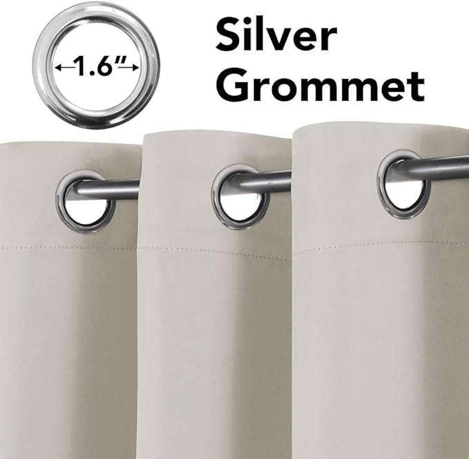 H.VERSAILTEX Blackout Room Darkening Thermal Insulated Grommet Window Curtains for Living Room,Grommet Top,Ivory/Cream Pattern,52x63-inch, Sold by 2 Panels