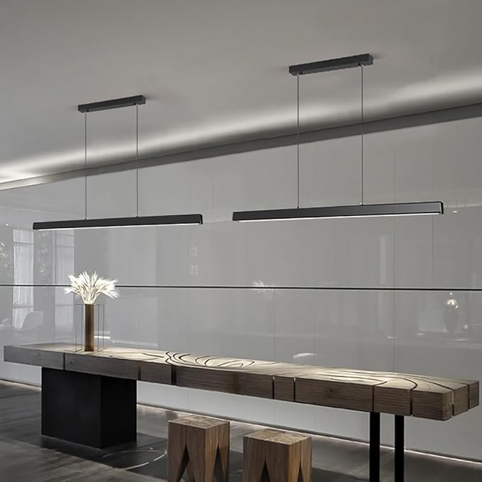 JAYMP Minimalist Linear Pendant Light Dimmable LED Modern Chandelier Dining Room Island Light Restaurant Cafe Bar Office Hanging Lamp Black 45"