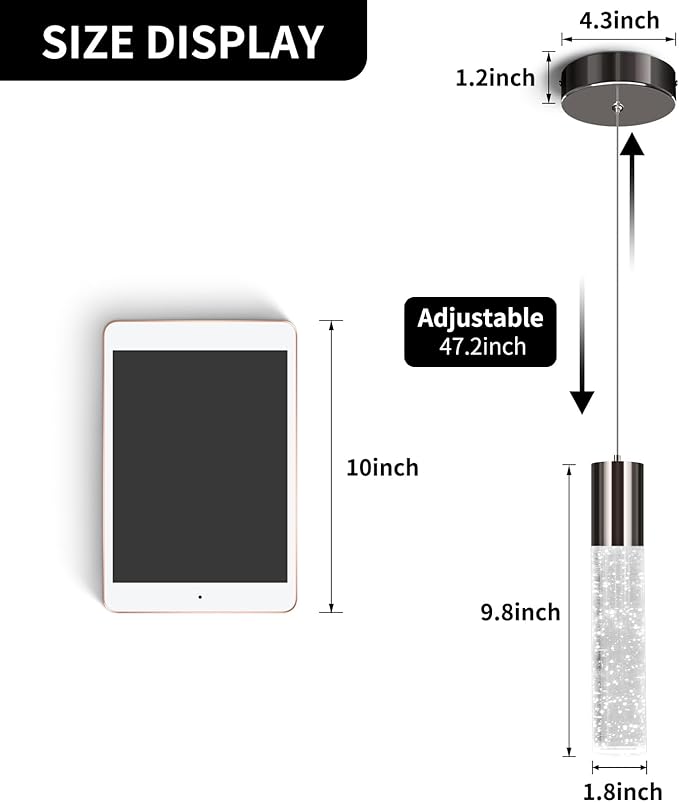 OKELI Modern Pendant Light,LED Bubble Crystal Kitchen Island Lights Fixtures,Black Mini Single Pendant Lighting for Kitchen Island Bar,6W,6000K,ETL,1Pack