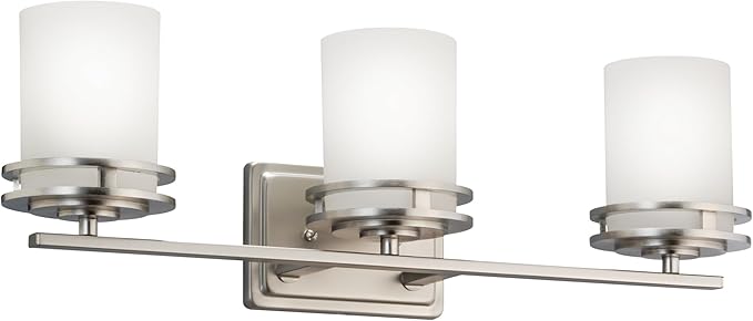 Kichler Hendrik 24" Vanity Light in Brushed Nickel, 3-Light Modern Bathroom Vanity with Satin Etched Cased Opal Glass, (24" W x 8" H), 5078NI