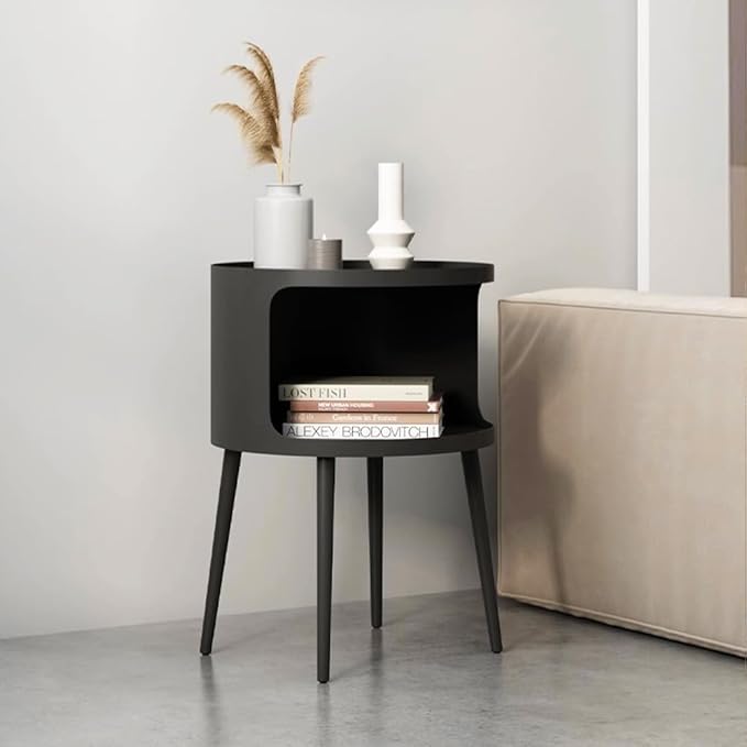 Modern Side Table,Round end Table with Open Storage,Metal nightstand,Bedside Table for Living Room,Bedroom