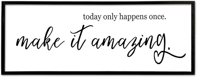 flowtorely Today Only Happens Once Make It Amazing Wall Decor 32"X12" Inspirational Quote Sign Large Vintage Wood Frame for Office Wall Hanging Art (Black)