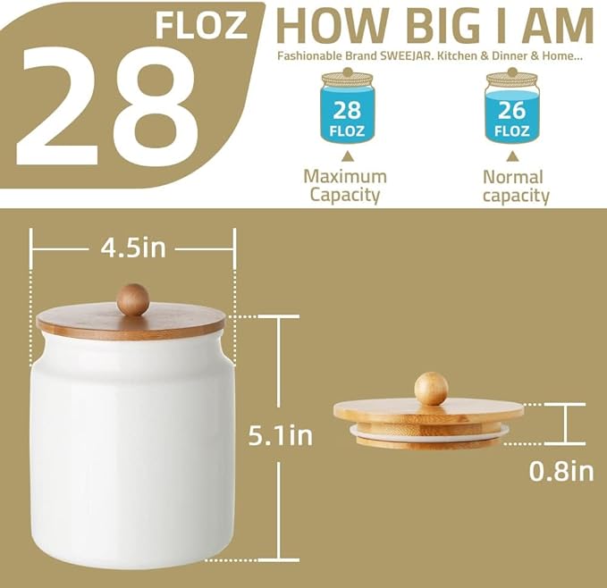 Sweejar Ceramic Kitchen Canisters, 28 FLOZ Porcelain Food Storage Jar with Airtight Seal Wooden Lid, Home Container Serving for Coffee Beans, Tea-leave, Sugar, Salt, Tool Bucket (Turquoise)