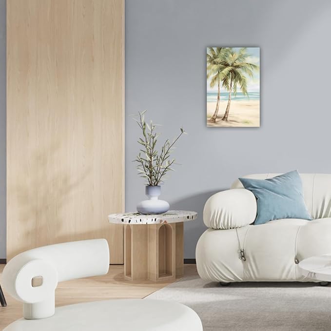 LURENCZH Tropical Beach Canvas Wall Art Seaside Palm Tree Picture Wall Decor Ocean Scenery Painting Prints for Bathroom Decor Framed(Beach-2,24.00" x 36.00")