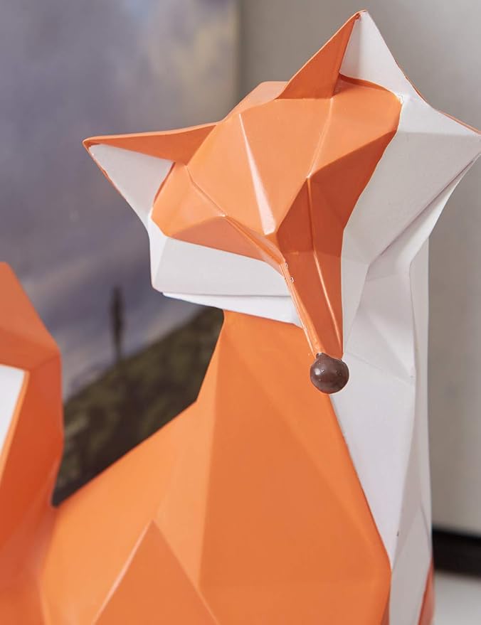 HAUCOZE Fox Figurine Gifts Geometric Sculpture Decor Animal Gifts Statue Polyresin Arts 4.0 inch