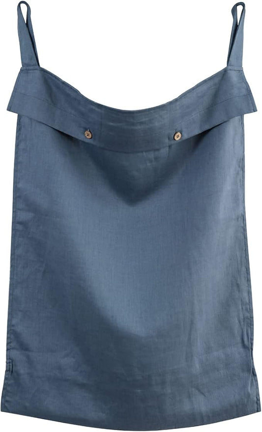Linen Hanging Laundry Bag, 100% Linen Over The Door Laundry Hamper with Buttons and Zipper, Space Saving Door Hampers for Laundry Dirty Clothes Home Travel, Navy Blue