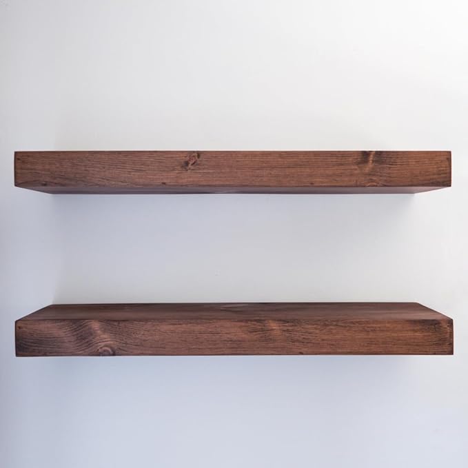 Modern Floating Shelves 3 Inches Thick for Wall, Wide Shelves for Kitchen, Living Room, Bedroom, and Bathroom, Natural Pine Wood, Rustic Wooden Shelf, (Set of 2) (Provincial, 60Lx3Hx8D)