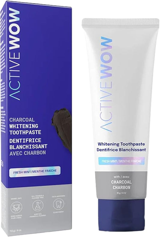 Active Wow Activated Charcoal Toothpaste - for Whitening Teeth, Made with Organic Coconut Oil & Xylitol, Charcoals Activated-Toothpaste (4 Ounce (Pack of 1)