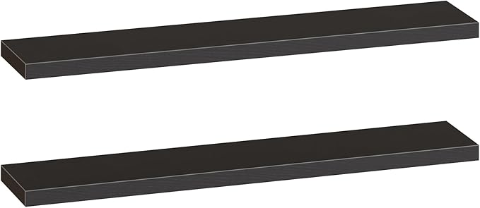 HOOBRO Floating Shelves for Wall, Wall Mounted Shelf Set of 2, 55" Hanging Shelf with Invisible Brackets, for Wall in Bathroom, Bedroom, Toilet, Kitchen, Living Room, Office, Black BK140BJP201