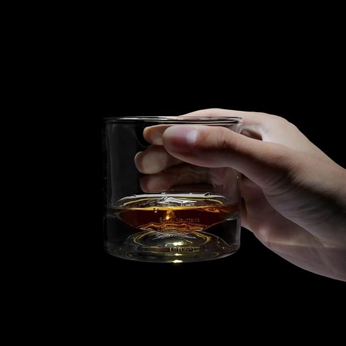 Smoky Mountain Heavy Crystal Whiskey Glasses Gift Set of 2, Thick Freezable Bourbon Glass 1lb Each, Premium Whiskey Gifts for Men, Frozen Crystal Chills Cocktails, 10 oz