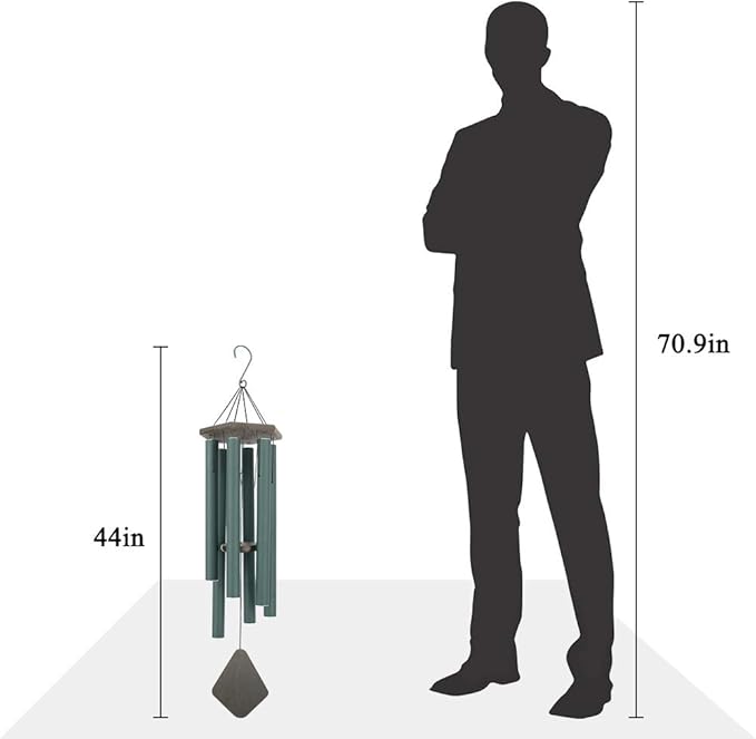 Wind Chimes Outdoor Large Deep Tone, 44 Inches Sympathy Wind Chimes Tuned Soothing Melody, Memorial Wind-Chime with 6 Heavy Tubes for Outside Decoration, Garden/Yard. Green