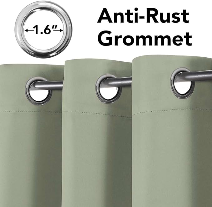 H.VERSAILTEX Blackout Curtains for Bedroom Thermal Insulated Room Darkening Living Room Curtains 63 Inch Long Grommet Privacy Protection Window Curtain Panels/Drapes for Nursery,2 Panels,Light Sage