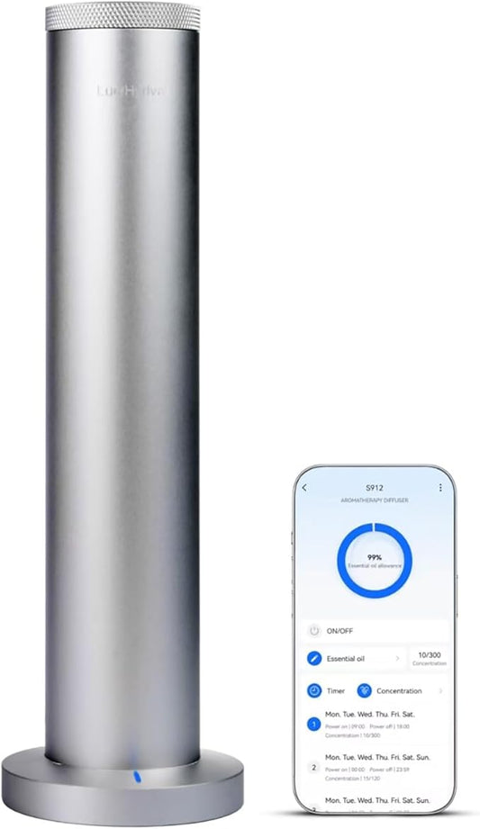 Wireless Essential Oil Diffuser: Smart Anti-Tip Aroma Diffuser with 3 Mist Modes, 1200 sq ft Coverage, Bluetooth Remote Control, Timer, Quiet Metal Body for Hotel Office Bedroom Large Home