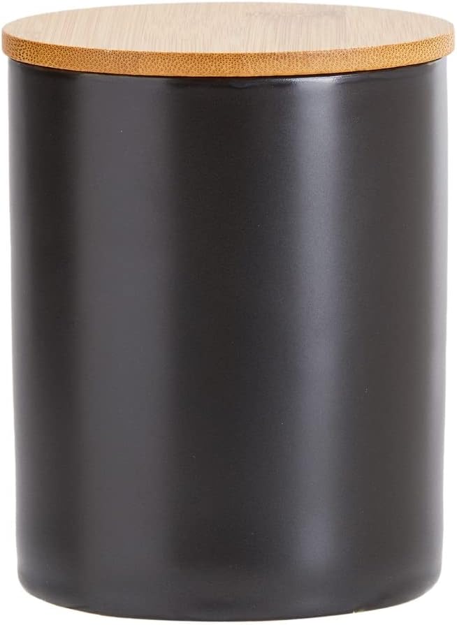 Farmlyn Creek Set of 3 Matte Black Kitchen Canister with Airtight Wooden Bamboo Lids, Kitchen Counter Containers, Food Storage Jars, Ideal for Storing Sugar, Coffee and Other Dry Goods, (3 Sizes)