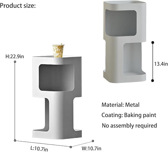 Modern Side Table,Small end Table for Small Spaces,Metal nightstand with Storage Shelf,Space-Saving Bedside Table Accent Table Drink Tables for Living Room,Bedroom.No Assembly Required