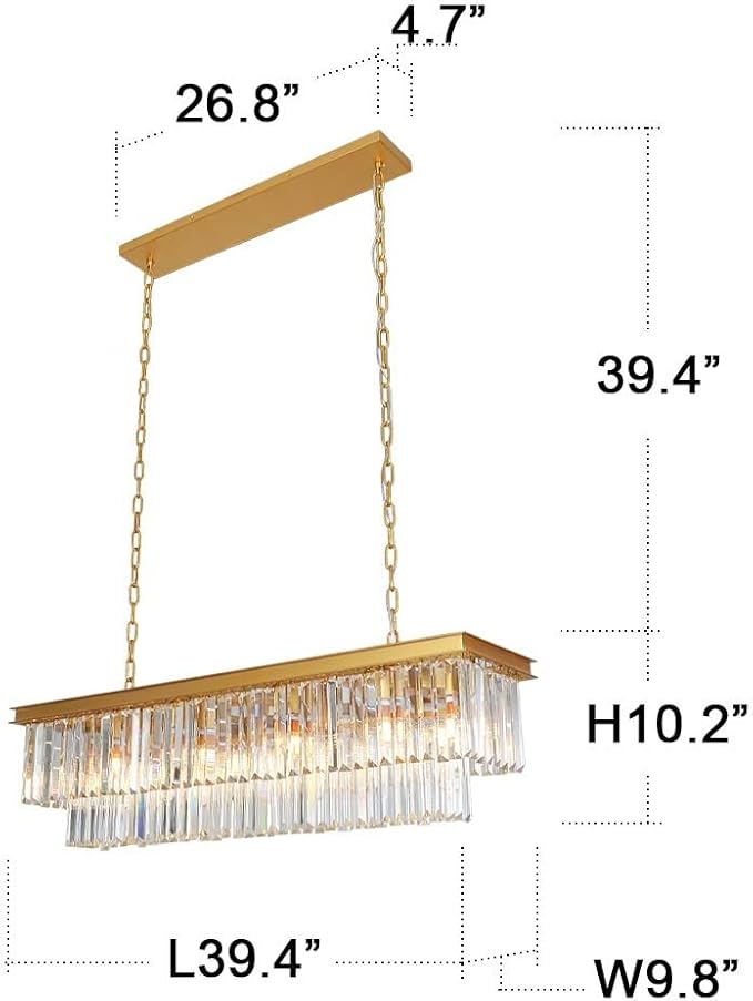 L39.4 W10.2 Gold Rectangle Modern Crystal Chandeliers Lighting Pendant Ceiling Lights Fixture Lamp for Dining Living Room