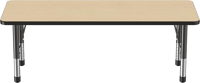 FDP Rectangle Activity School and Classroom Kids Table (24 x 60 inch), Chunky Toddler Legs, Adjustable Height 15-24 inches - Maple Top and Black Edge