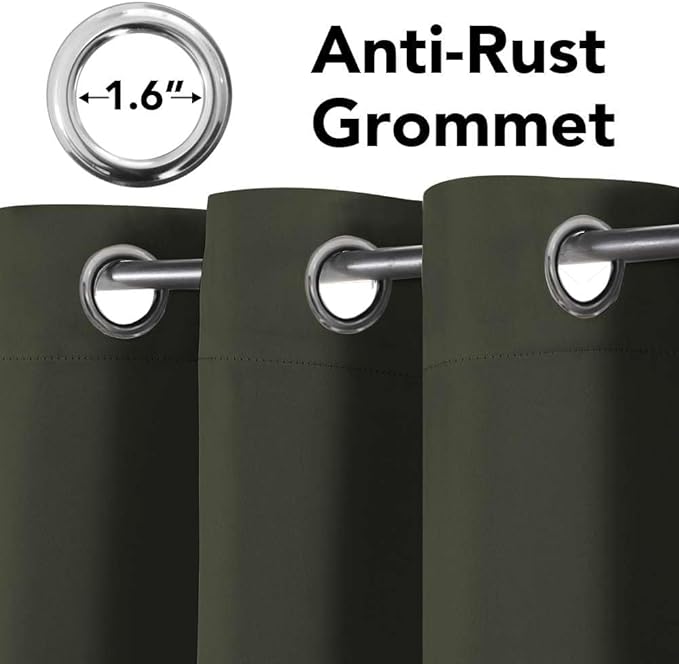 H.VERSAILTEX Ultra Soft Microfiber Thermal Insulated Antique Copper Grommet Blackout Curtains/Window Treatment Draperies 52 by 72 - Inch for Living Room/Bedroom, Set of 2 - Olive