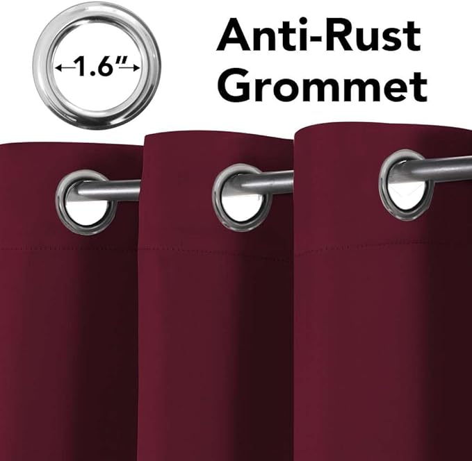 H.VERSAILTEX Christmas Curtains for Bedroom Thermal Insulated Room Darkening Living Room Curtains 72 Inch Long Grommet Privacy Protection Window Curtain Panels/Drapes for Nursery, 2 Panels, Burgundy