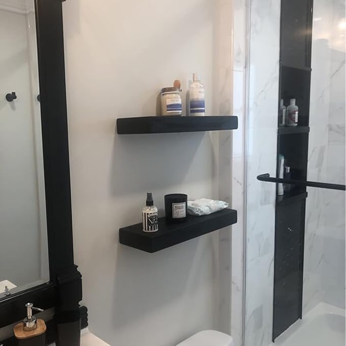 joelsantiques - 18 Inch Wooden Floating Shelves for Wall - 18x6x2 in - Made of Natural Wood - Short Heavy Duty Rustic Wall Shelves for Bedroom - Perfect for Bathroom, Kitchen - Black