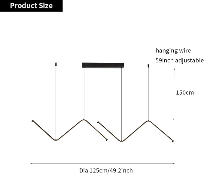 JAYMP Geometric Shaped Modern Chandelier LED Dimmable Pendant Lighting for Dining Room Kitchen Island Cafe Bar Hanging Lamp (Black, 49.2 Inch)