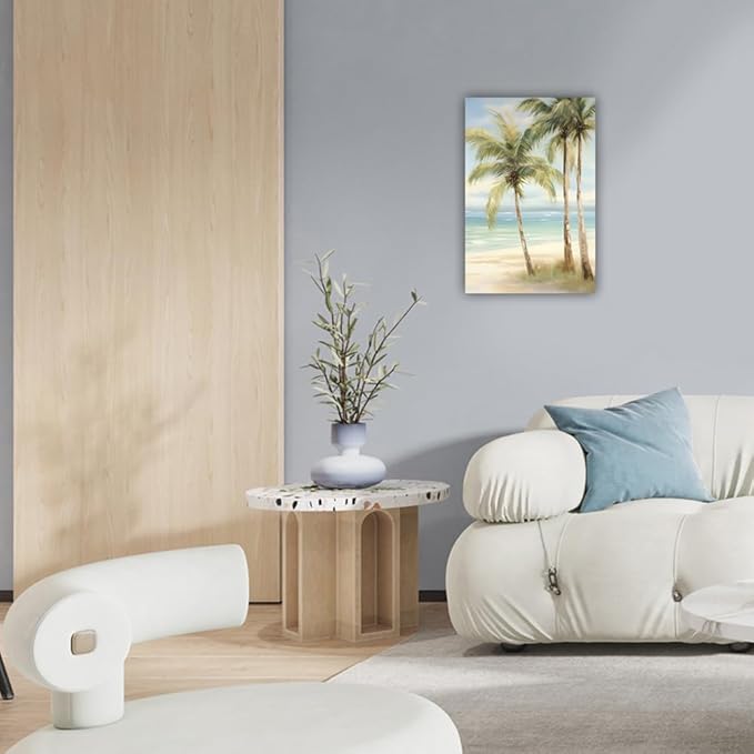 LURENCZH Tropical Beach Canvas Wall Art Seaside Palm Tree Picture Wall Decor Ocean Scenery Painting Prints for Bathroom Decor Framed(Beach-3,28.00" x 42.00")