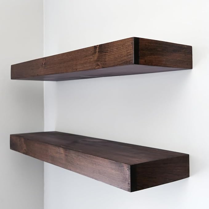 Modern Floating Shelves 3 Inches Thick for Wall, Wide Shelves for Kitchen, Living Room, Bedroom, and Bathroom, Natural Pine Wood, Rustic Wooden Shelf, (Set of 2) (Provincial, 36Lx3Hx6D)