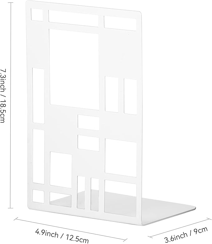 Book Ends, Bookends, Book Ends for Shelves, Bookends for Heavy Books, Book Divider Decorative Holder, Metal Heavy Duty Bookend White 1 Pair, Abstract Art Desgin Book Stopper Supports for Office, Home