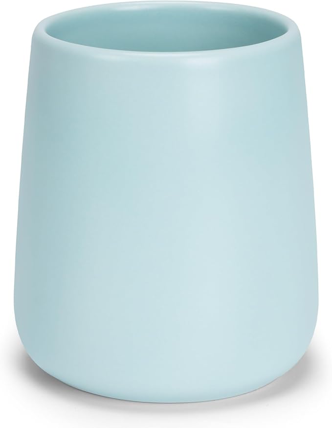 Bathroom Tumbler Cup Ceramic 13.5oz Reusable Toothbrush Cup 400ml,Toothbrush Holder Adequate for Your Bathroom (Cyan)