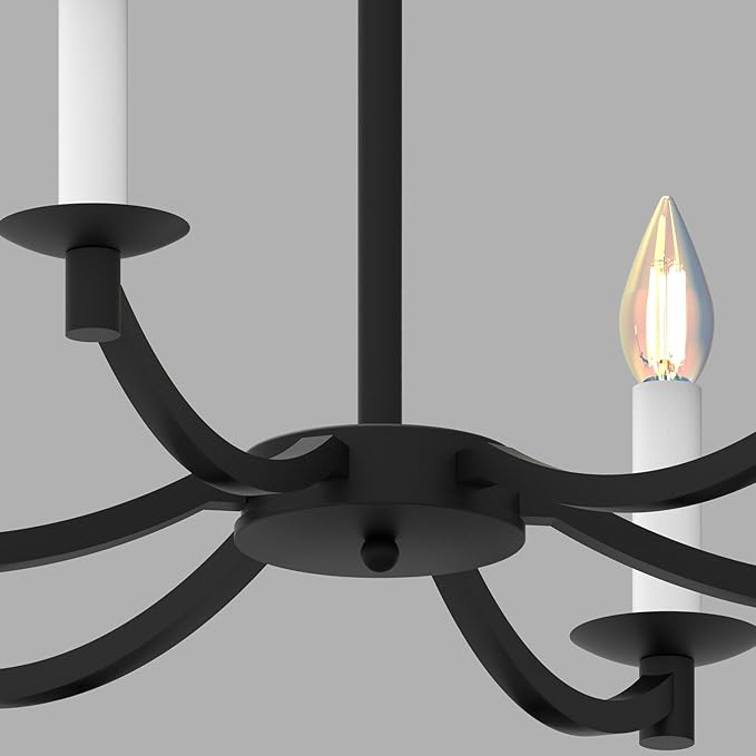 Modern Black Chandelier, Round LED Ceiling Hanging Lamp, Farmhouse Candle Pendant Light Fixtures for Bedroom Living Room Dining Room Kitchen Island (Black-A 6Lights)